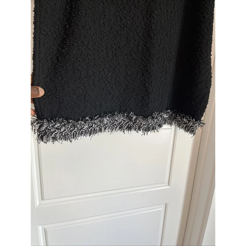 St John Knit Black Textured Wool Blend Pencil Skirt Size 16 Luxury